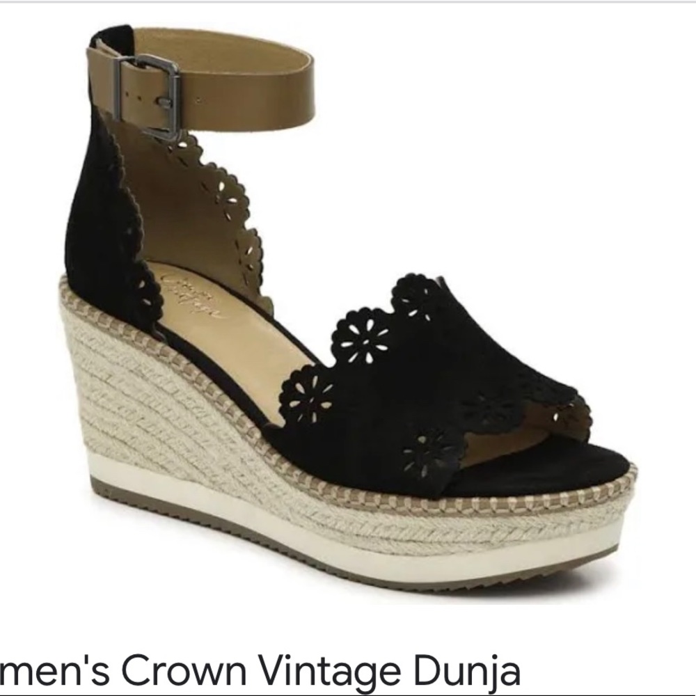 Brand New Women's Crown Vintage Dunja Wedge Sandal - Black - Size 10